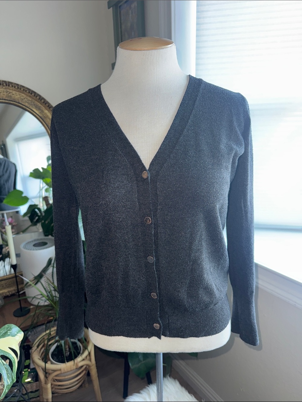 Zara Women's Dark Gray V-Neck Button Cardigan